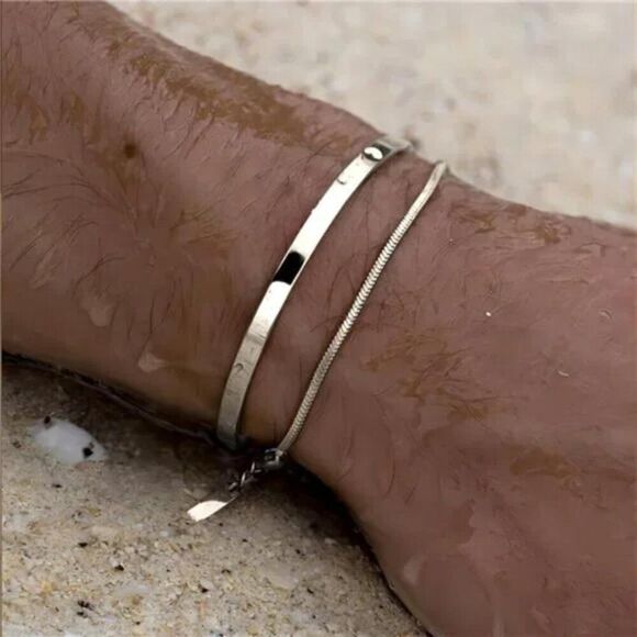 New Sterling Silver Plated Cuff Snake Box Cuban Link Chain Bangle Bracelet - Picture 5 of 8